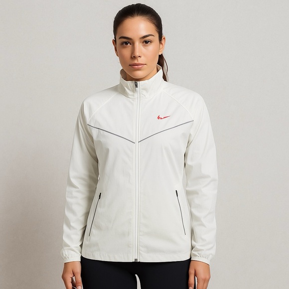 Nike Women’s Windbreaker Jacket White Lightweight Running Zip Up Size Medium - Picture 1 of 12